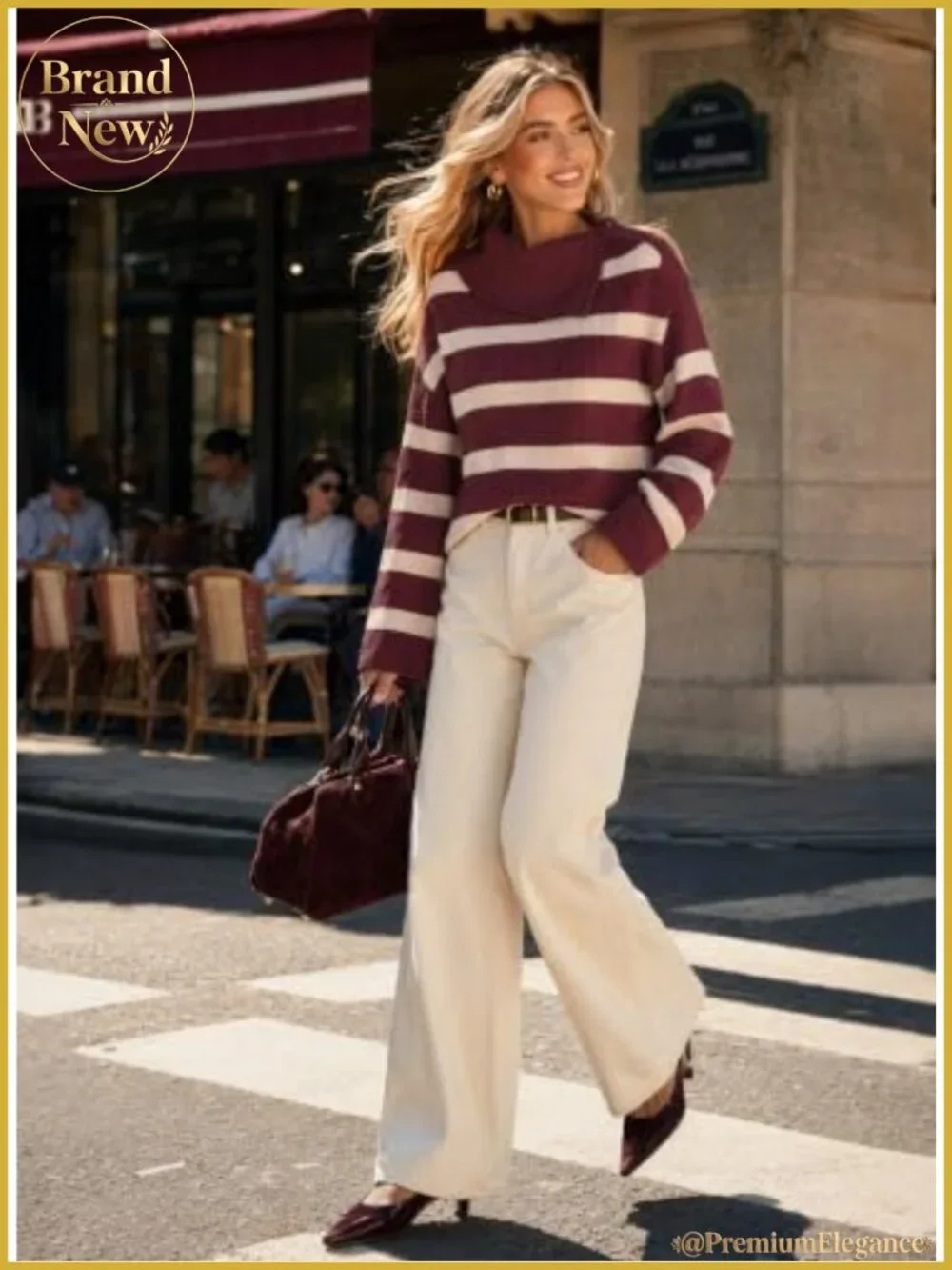 Women's Striped Knit Bell Sleeve Sweater, 3-in-1 Button Collar Turtleneck,